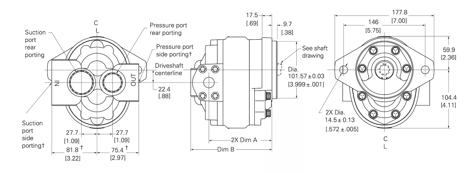 L2 Series Gear Pumps Dimensions